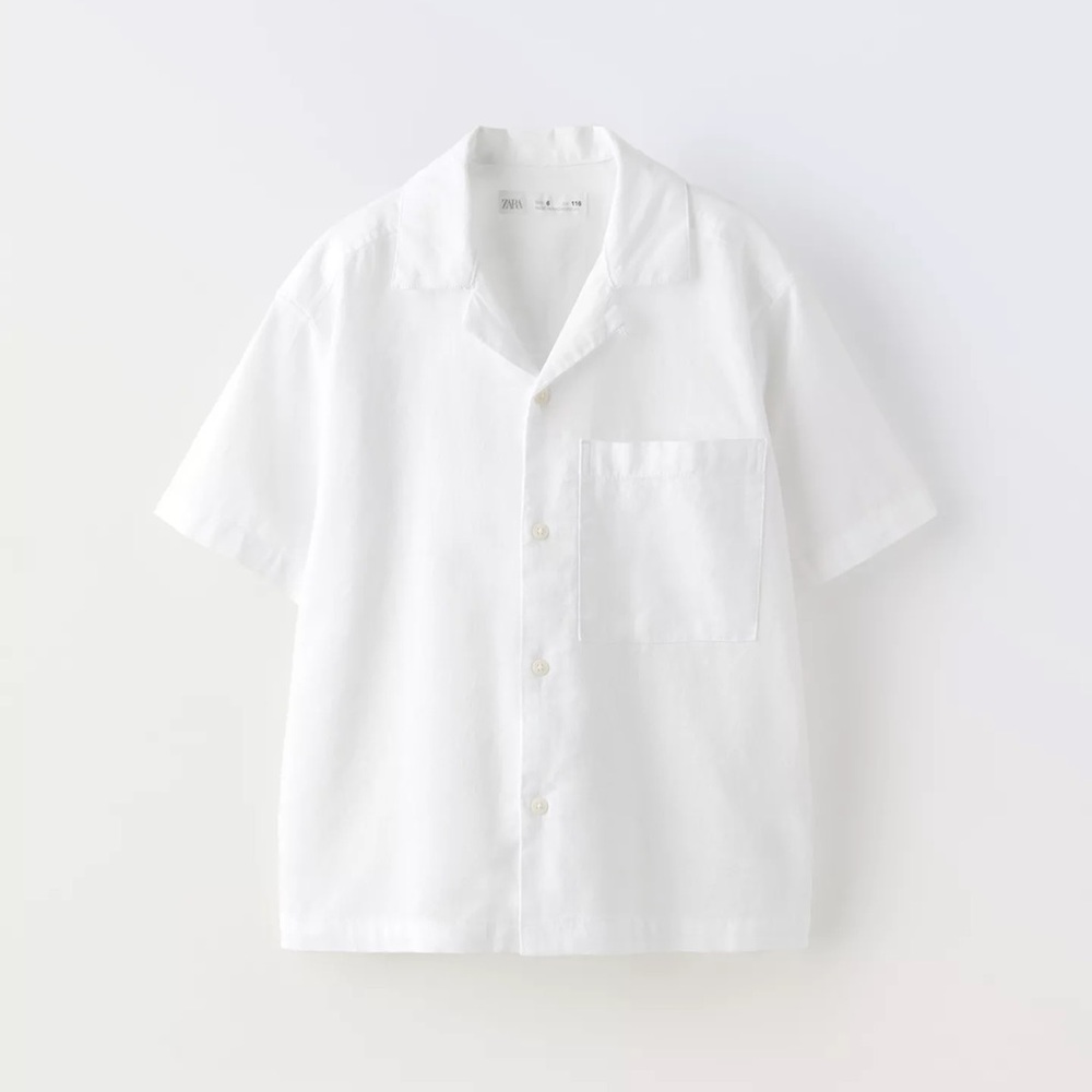Zara White Linen Blend Cotton Button Down Shirt